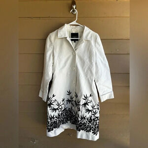 Cotton White Coat with Black Floral Embrodiery Coat from Talbots - Size 8
